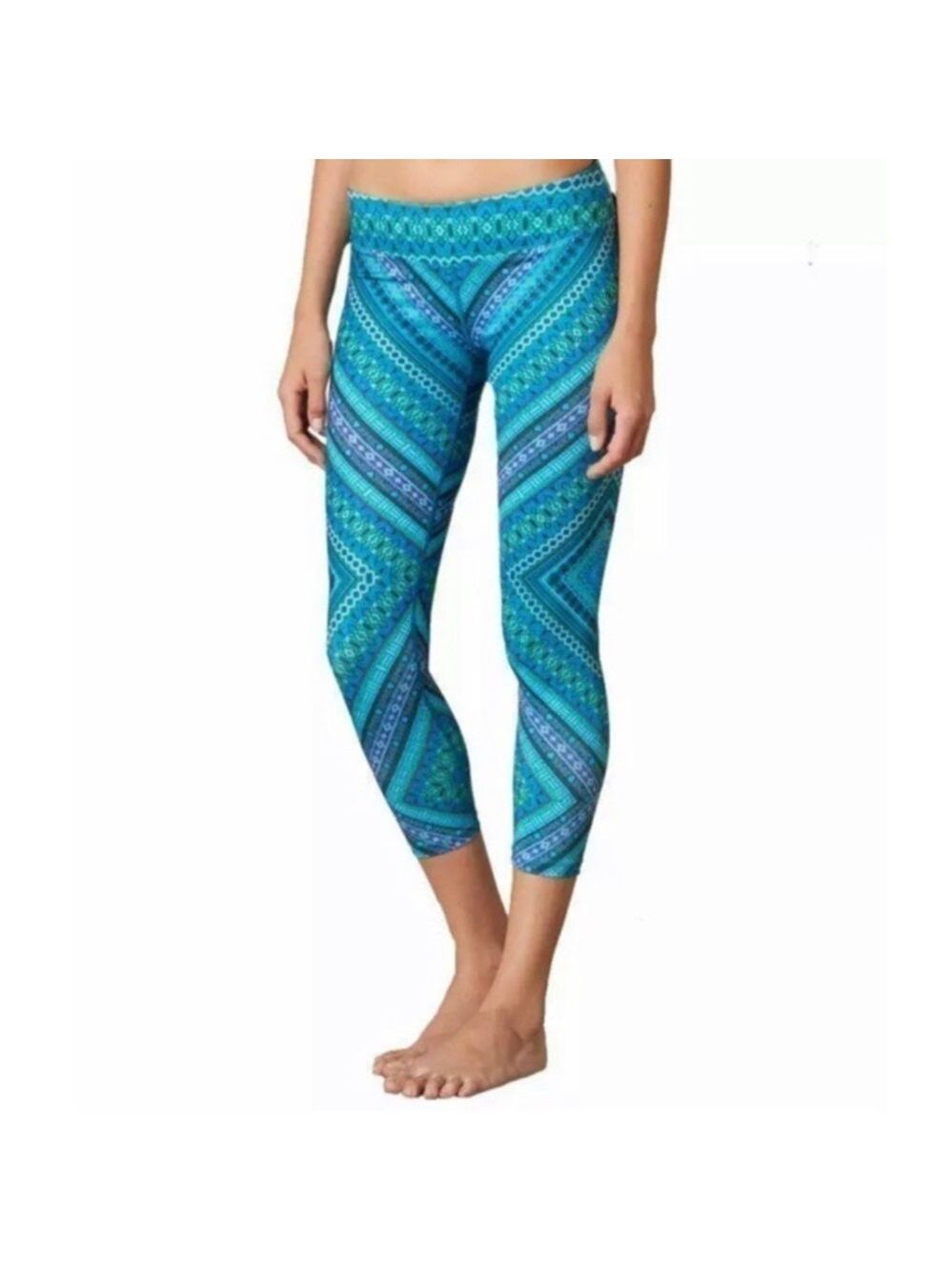 PRANA Roxanna Mid Rise Capri Leggings In Green And Blue